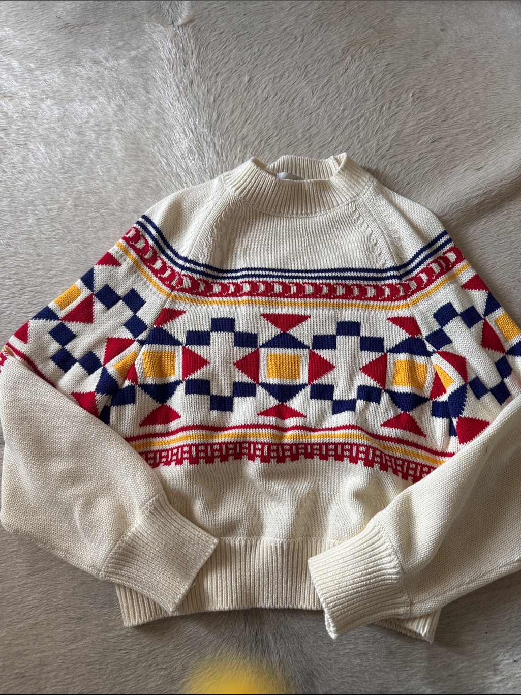 High Sport Lara Fair Isle Knit Cotton Sweater Ivory Size Small High Neck Luxury